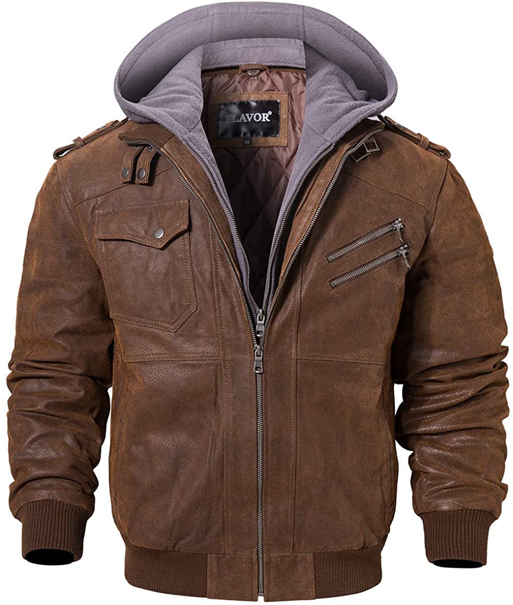 West Louis™ Removable Hooded Genuine Leather - Brown / 5XL  Leather jacket  hoodie, Leather jacket with hood, Brown leather motorcycle jacket