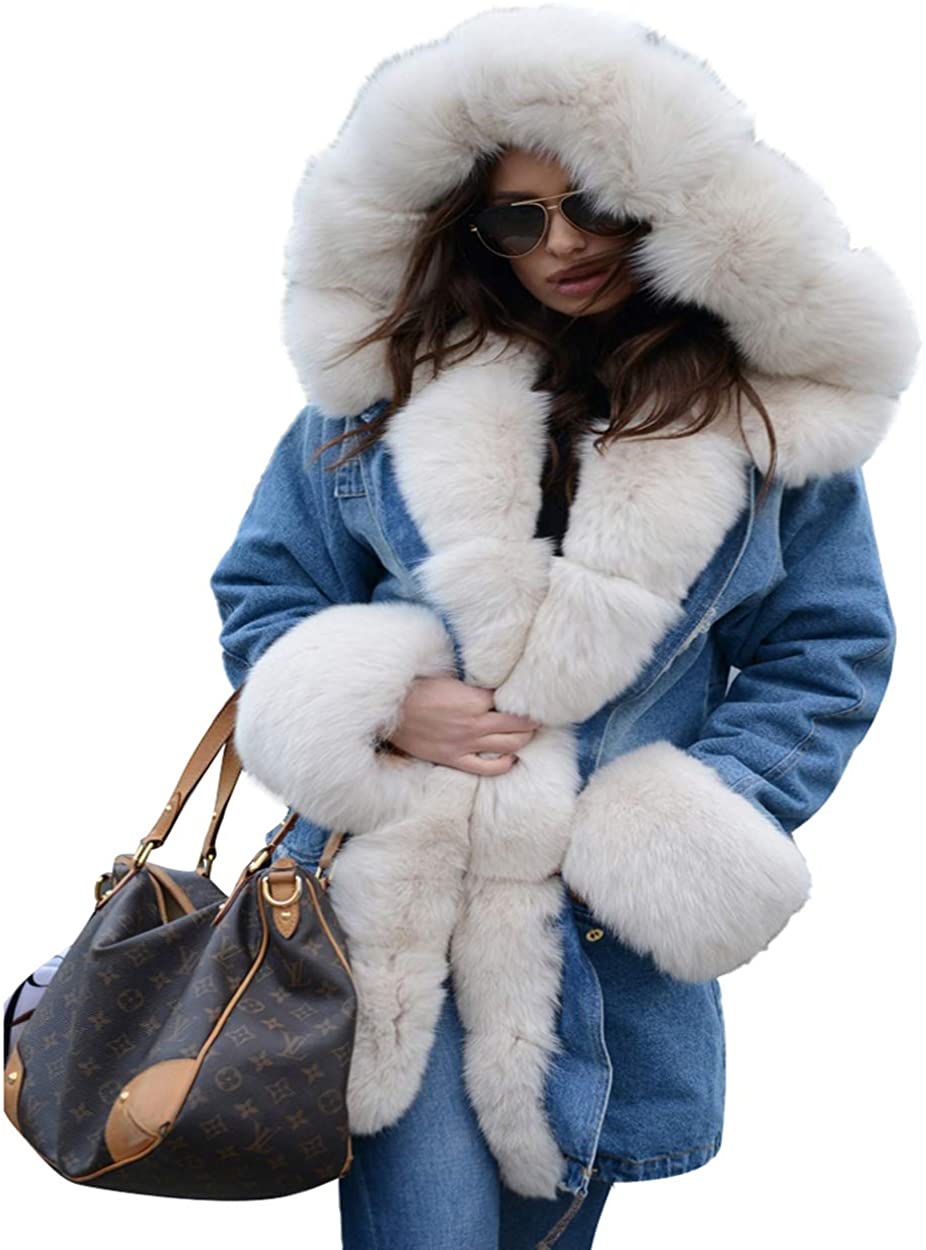Aox Women Fashion Winter Coat with Faux Fur Hood Thicken Warm Casual Plus Size Outdoor Jacket Parka 