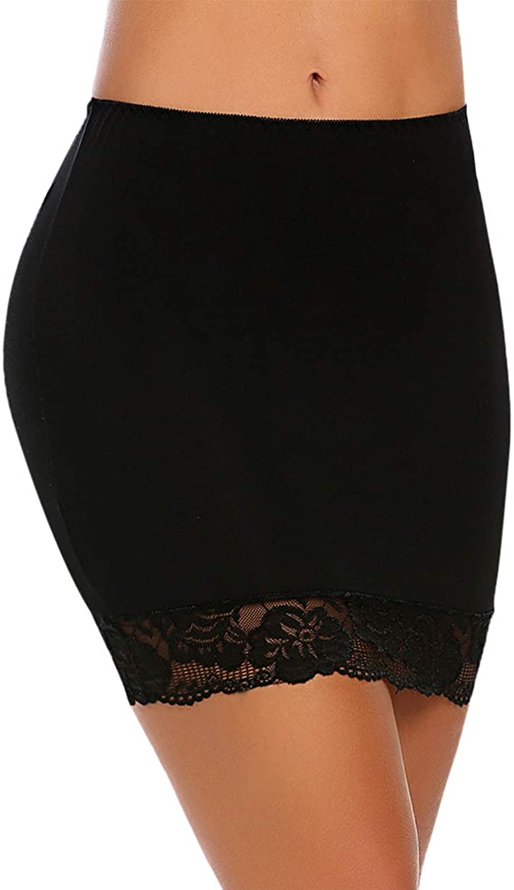 ADOME Womens Adjustable Waist Half Slip Short Underskirt Lace Hem Lingerie