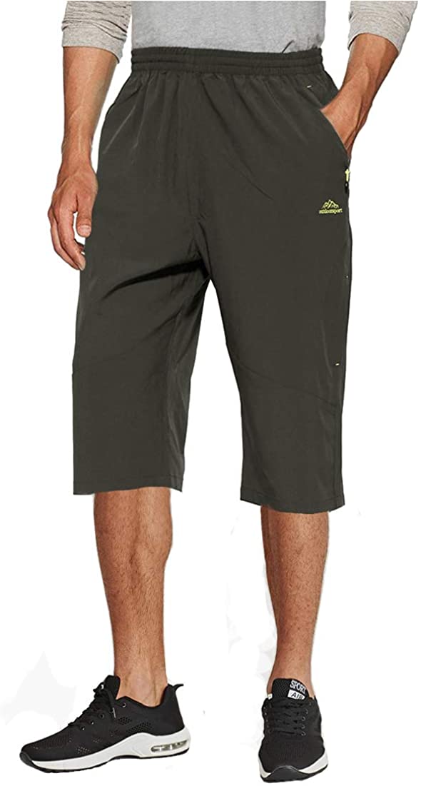 TACVASEN Mens Quick Dry Shorts 3/4 Outdoor Elasticated Waist Hiking Capri Shorts Multi Zip Pockets