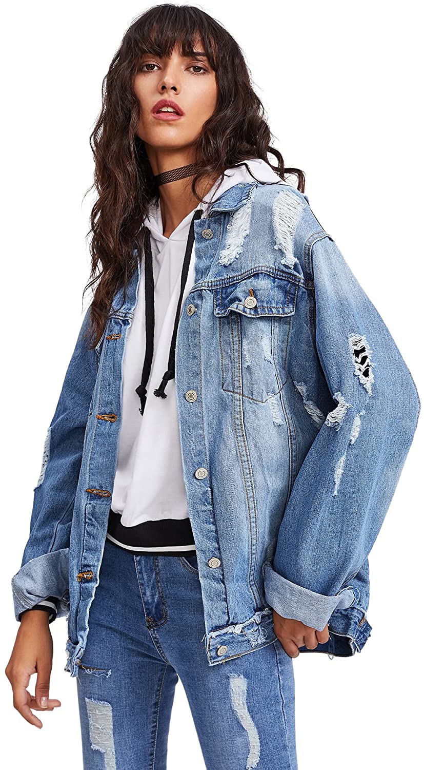 Floerns Women's Ripped Distressed Casual Long Sleeve Denim Jacket | eBay