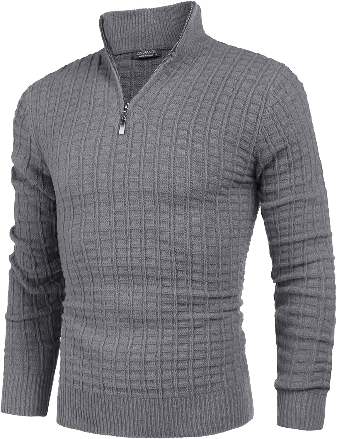 COOFANDY Mens Jumpers Knitted Zip Neck Solid Cotton Jumpers 1/4 Zip Pullover