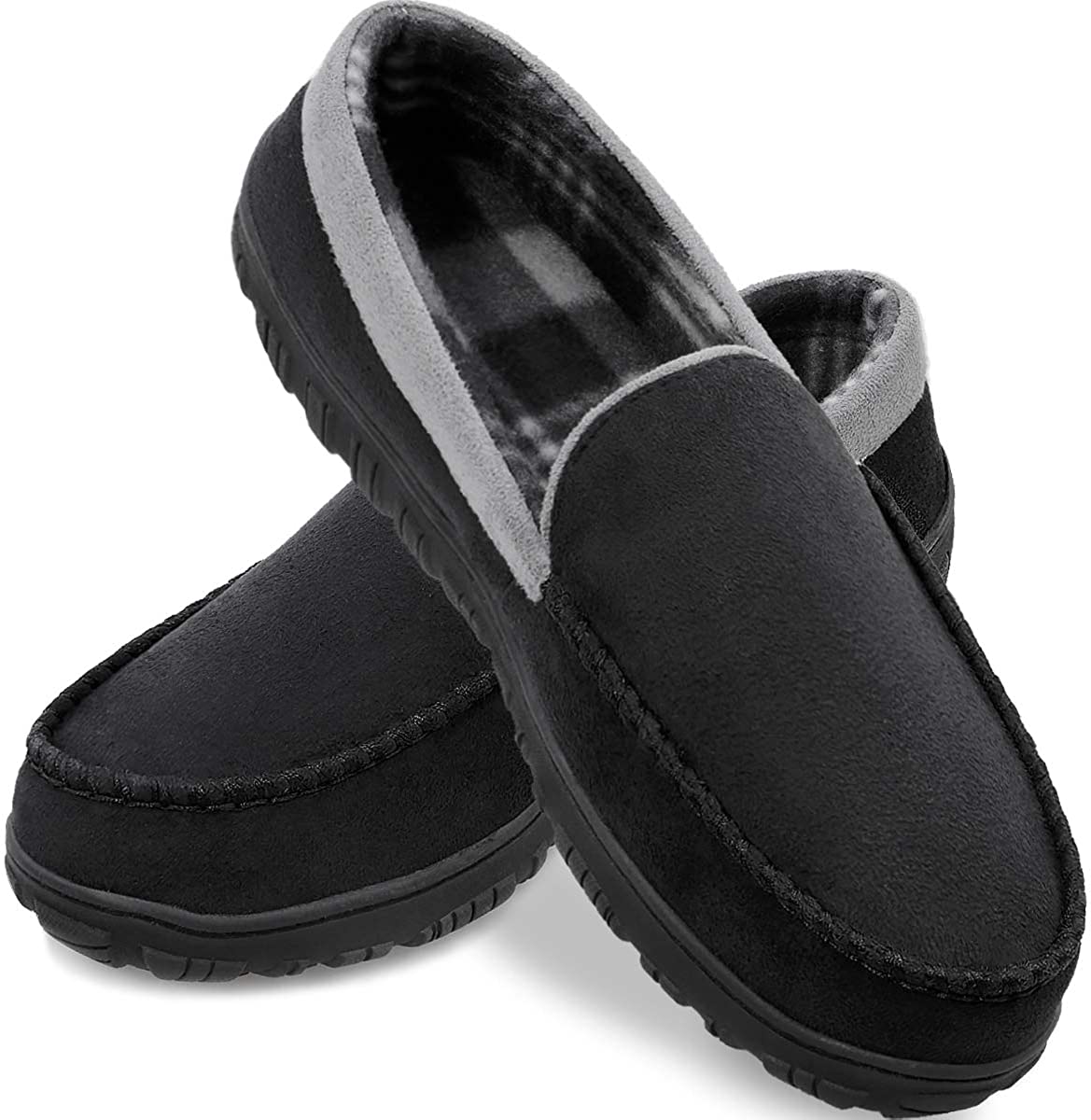MIXIN Mens Moccasins Slippers-Memory Foam Fleece Indoor House Shoes Slip on PU Loafer Warm for Driving