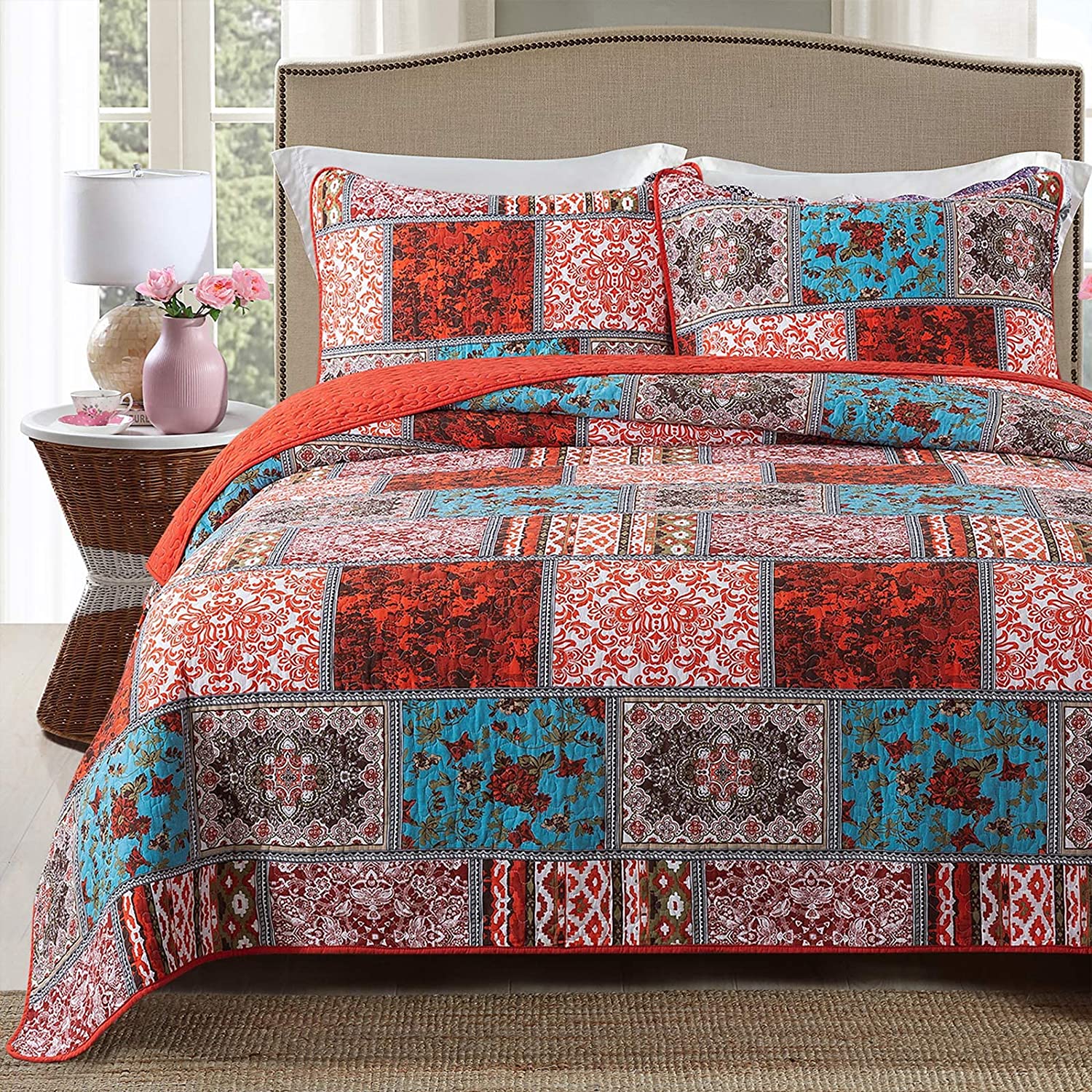 HoneiLife Quilt Set Queen Size - 3 Piece Cotton Bedspreads Paisley