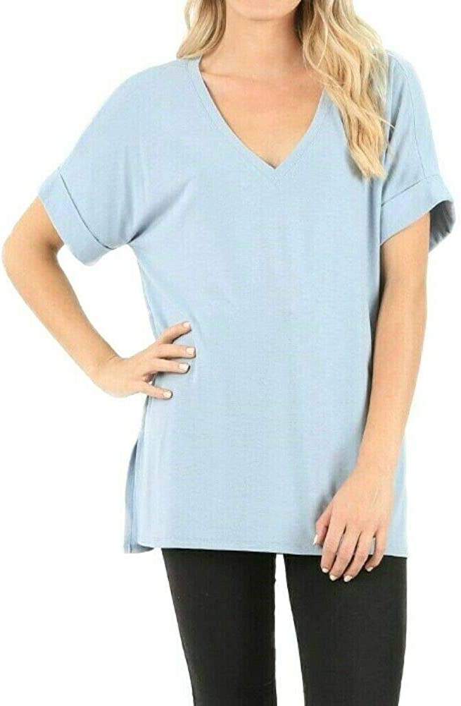 Zenana Regular and Plus Size Premium Rolled Short Sleeve Side Slit Top