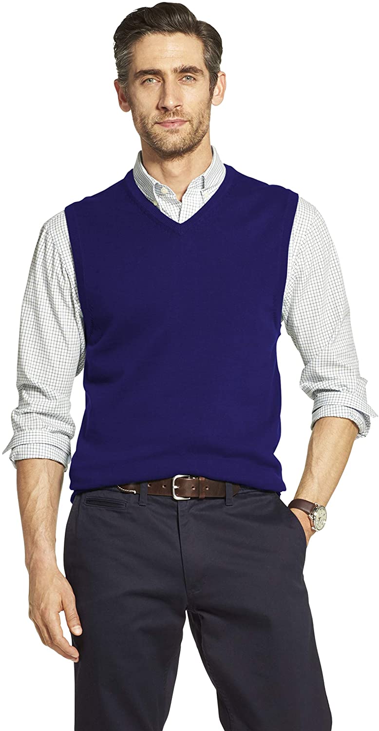 IZOD mens Big and Tall Premium Essentials Solid V-neck 12 Gauge Vest Pullover Sweater 