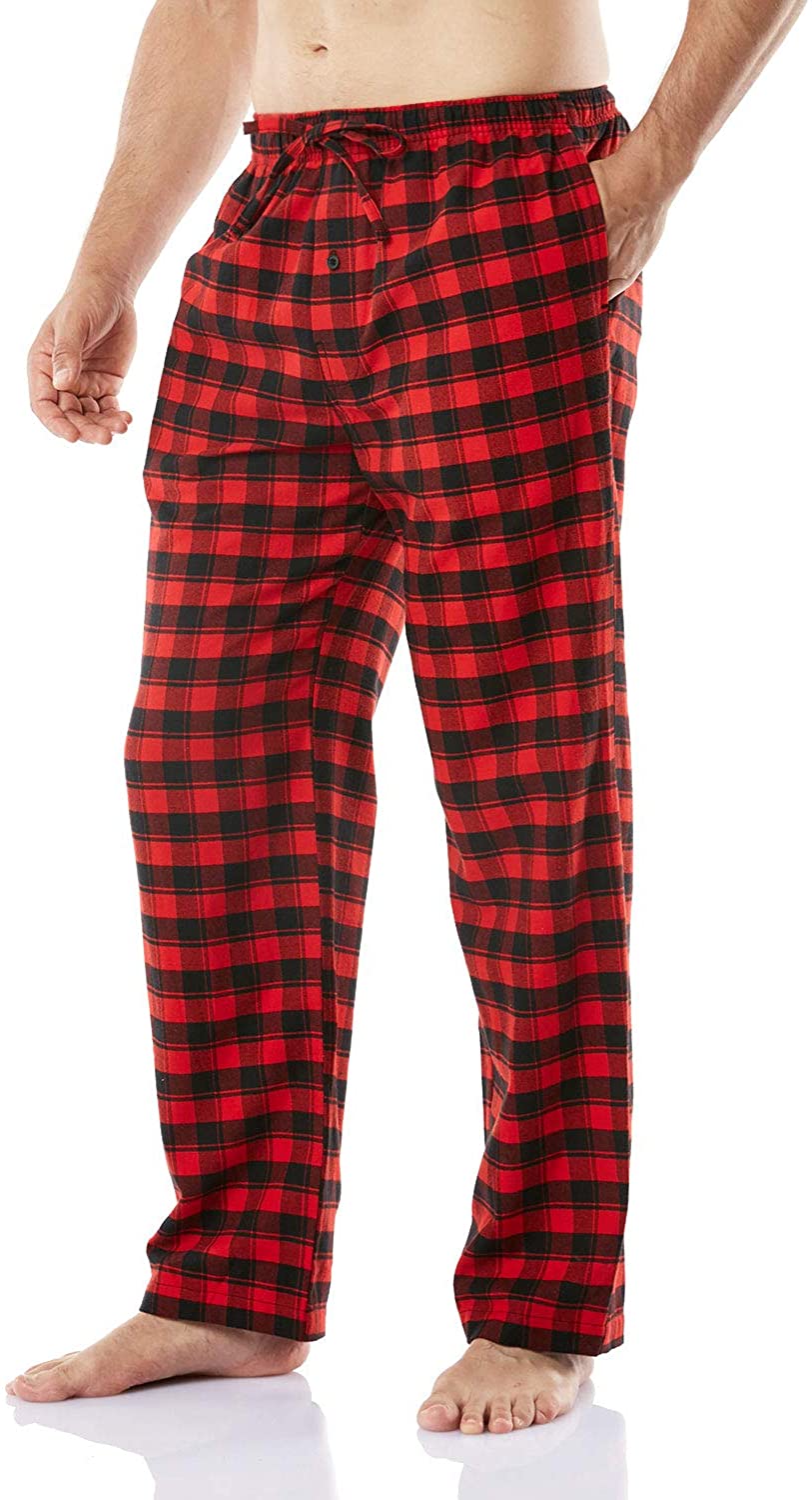 Brushed Soft Lounge & Sleep PJ Top & Bottom with Pockets CQR Men's 100% Cotton Plaid Flannel Pajama Set