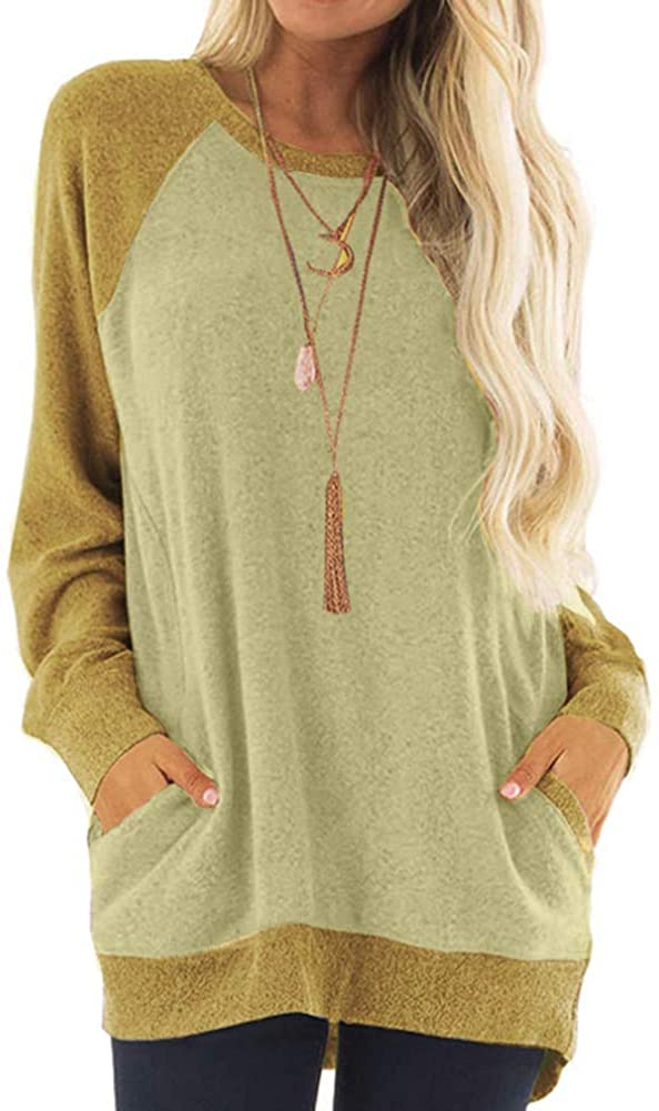 YAKER Women's Long Sleeve Round Neck Casual T Shirts Blouses Sweatshirts  Tunic T | eBay