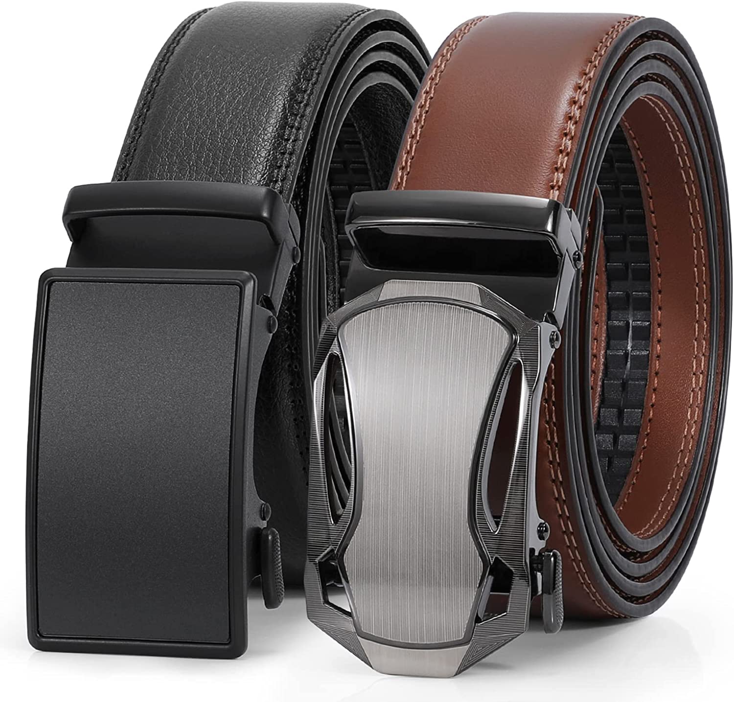 XZQTIVE Men's Ratchet Belt for Dress 2Pack Slid Leather Belt with Automatic  Clic