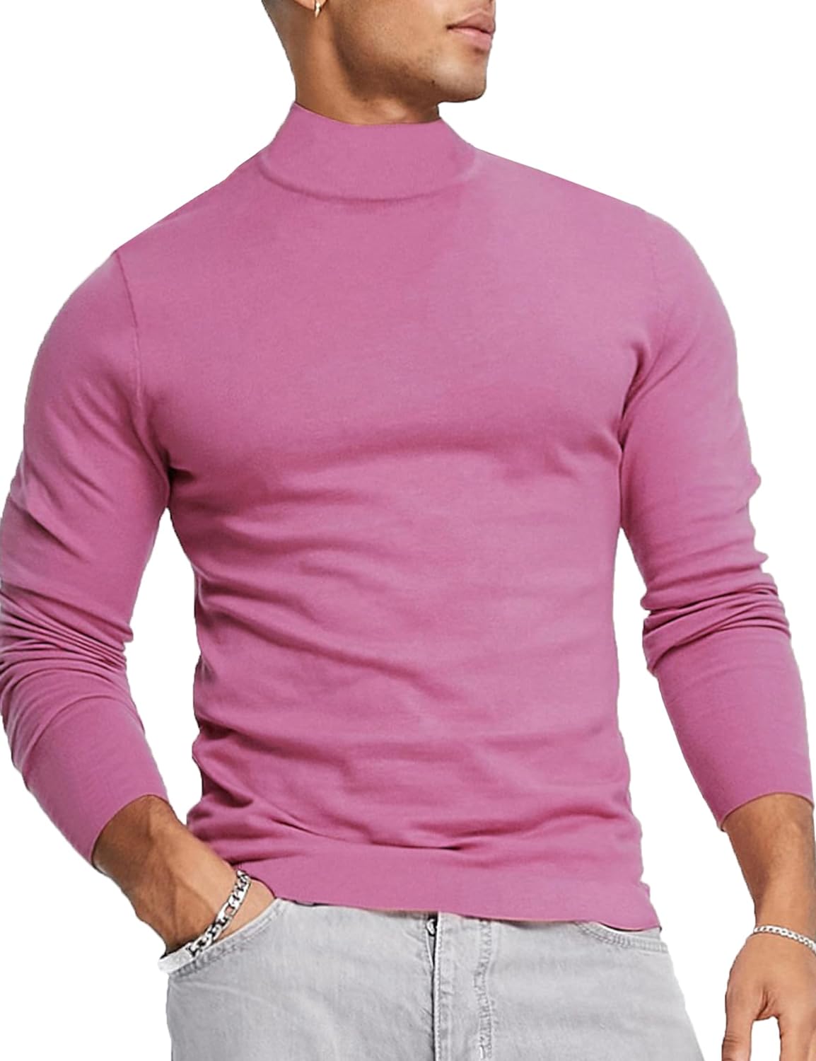 ZSJR Mens Mock Neck T Shirts Pullover High Neck Turtleneck Premium Long  Sleeve S