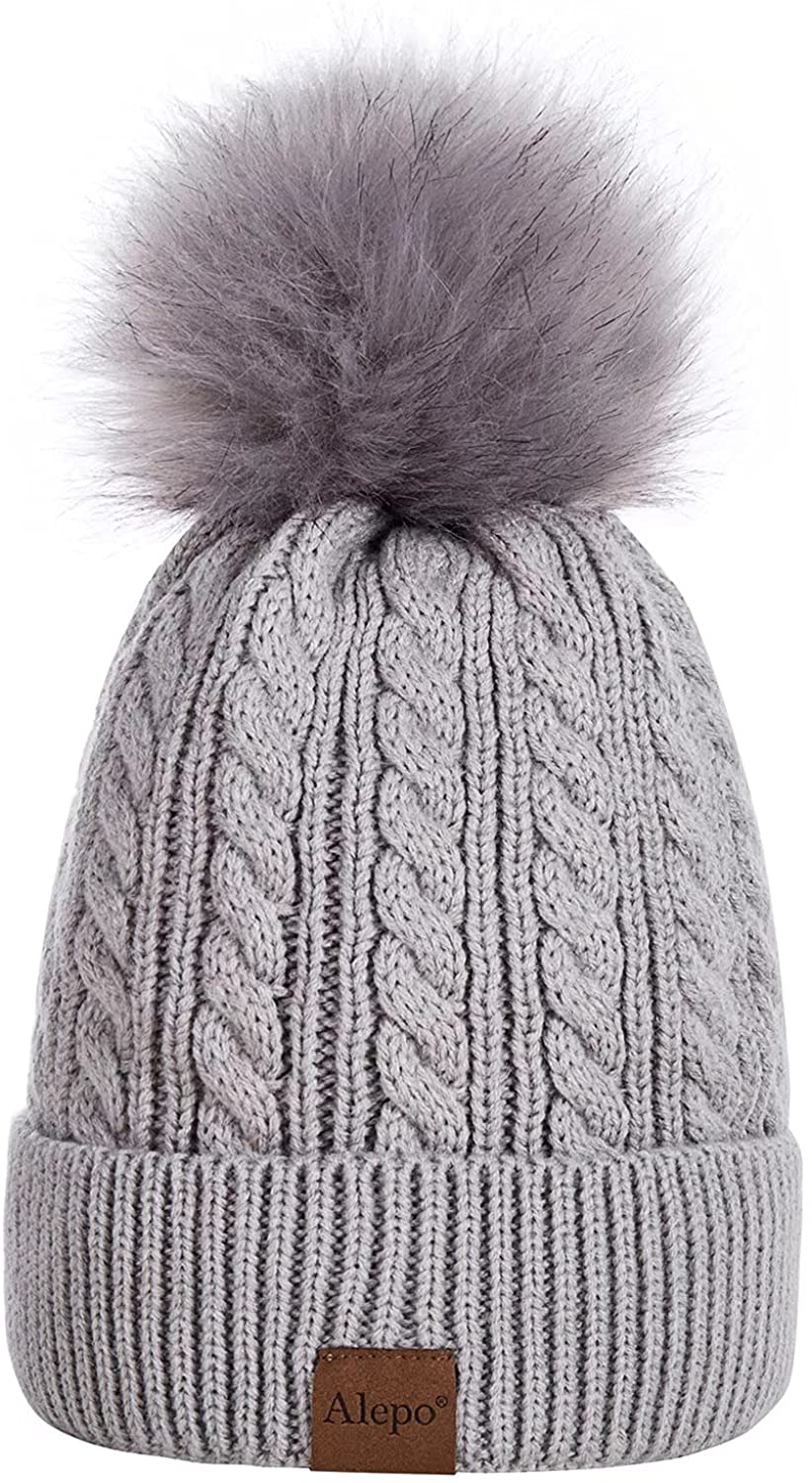 Warm Fleece Lined Knitted Soft Ski Cuff Cap with Alepo Womens Winter Beanie Hat 
