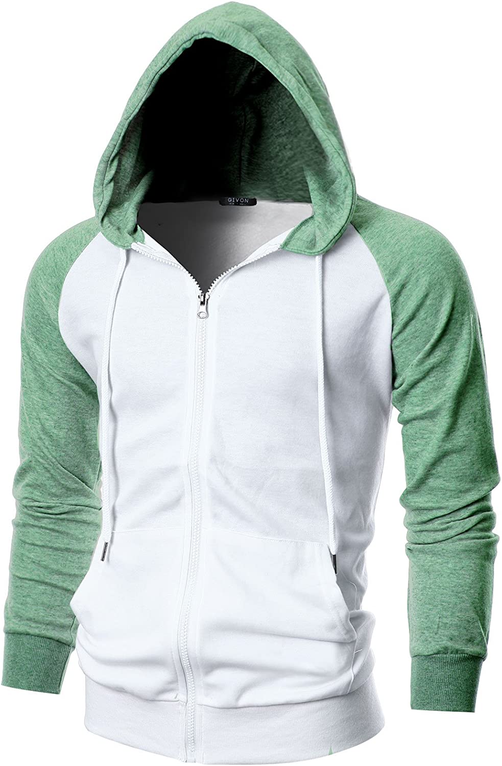 GIVON Mens Slim Fit Raglan Zip Up Hoodies Sweatshirt Lightweight