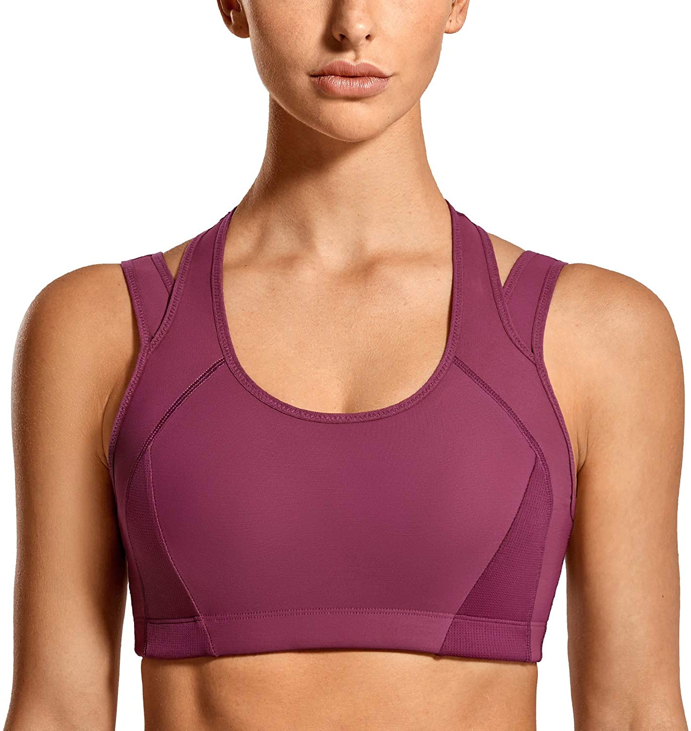 Syrokan Womens Workout Sports Bra High Impact Support Wirefree Mesh 4153