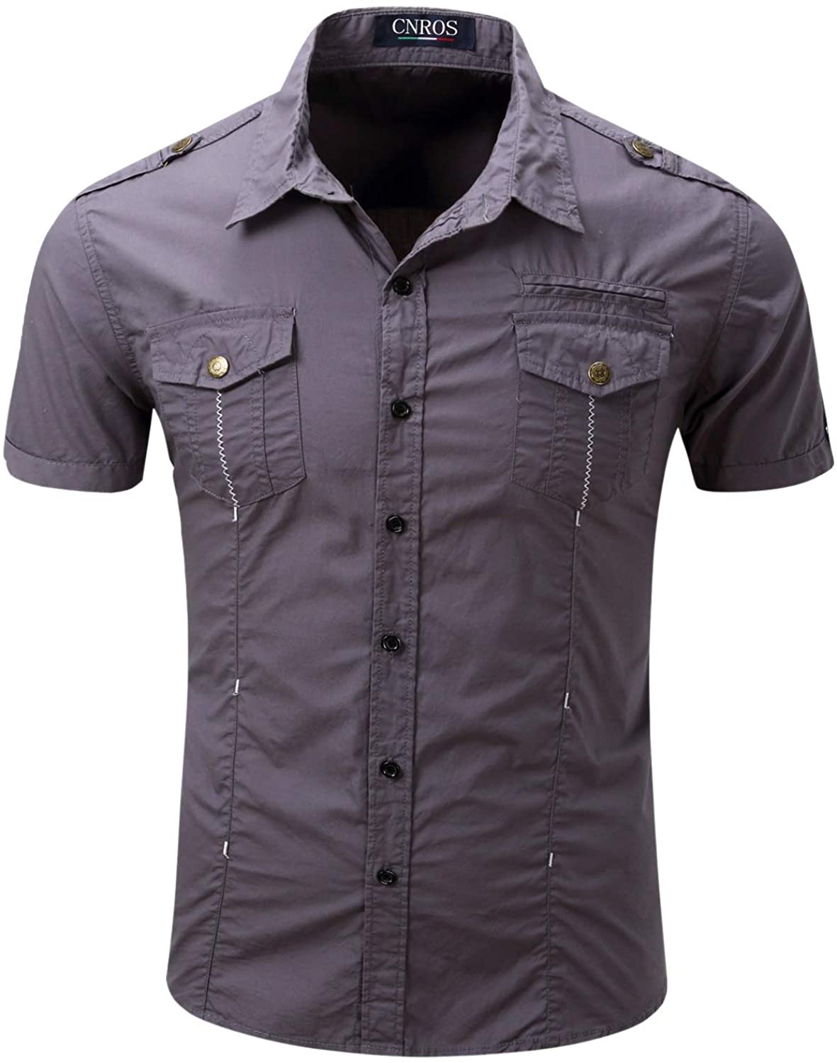 Mens Casual Short Sleeve Work Shirt, Button Down Shirt, 2 Pockets Man Shirt