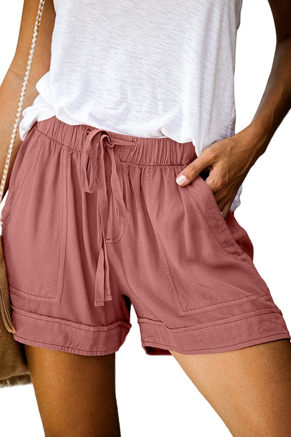 CILKOO Womens Comfy Drawstring Casual Elastic Waist Pocketed Shorts S-XXL