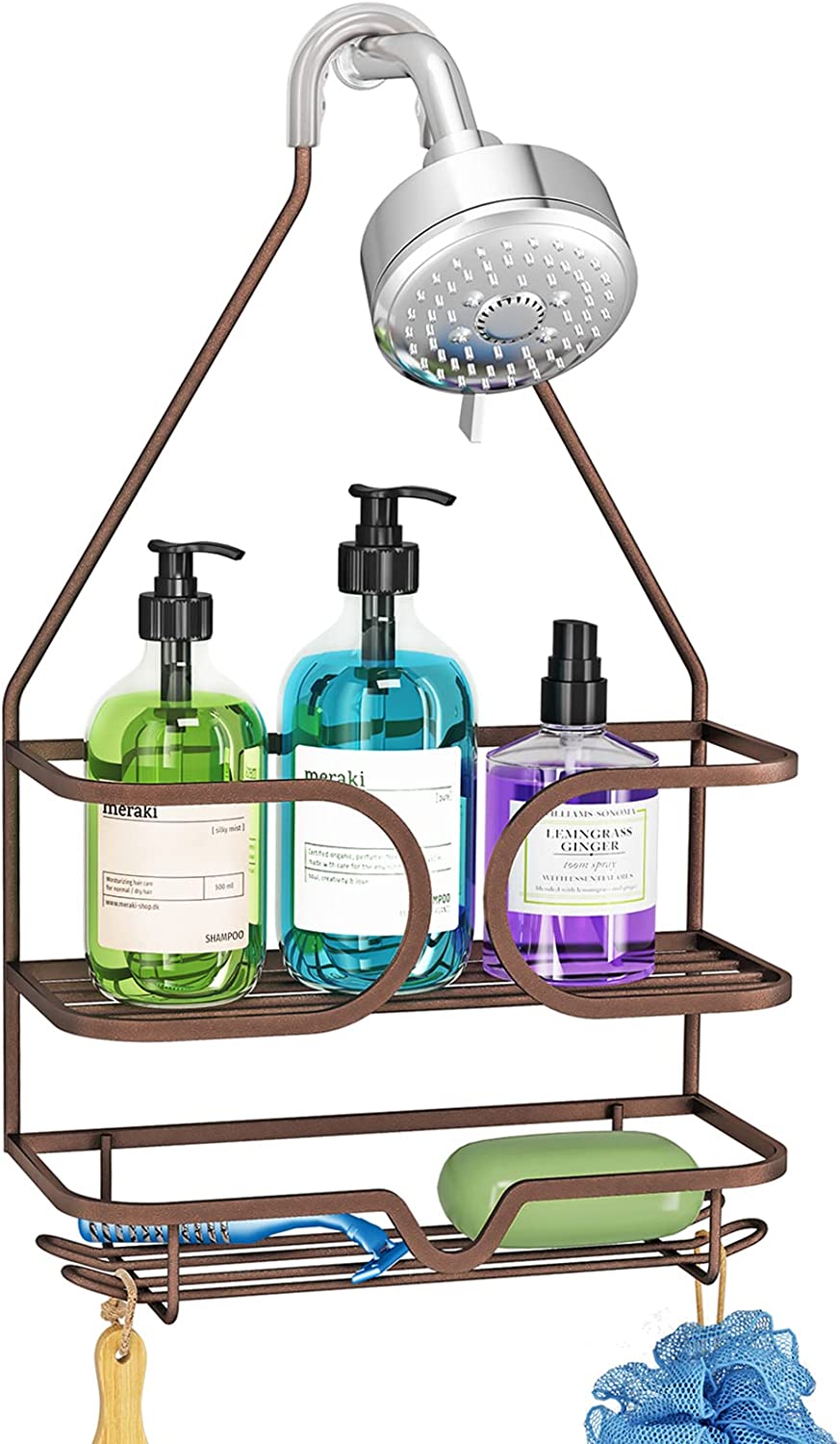 Bronze Shower Caddy over Shower Head, Hanging Shower Organizer, Bathroom  Shampoo Holder with Hooks for Razor