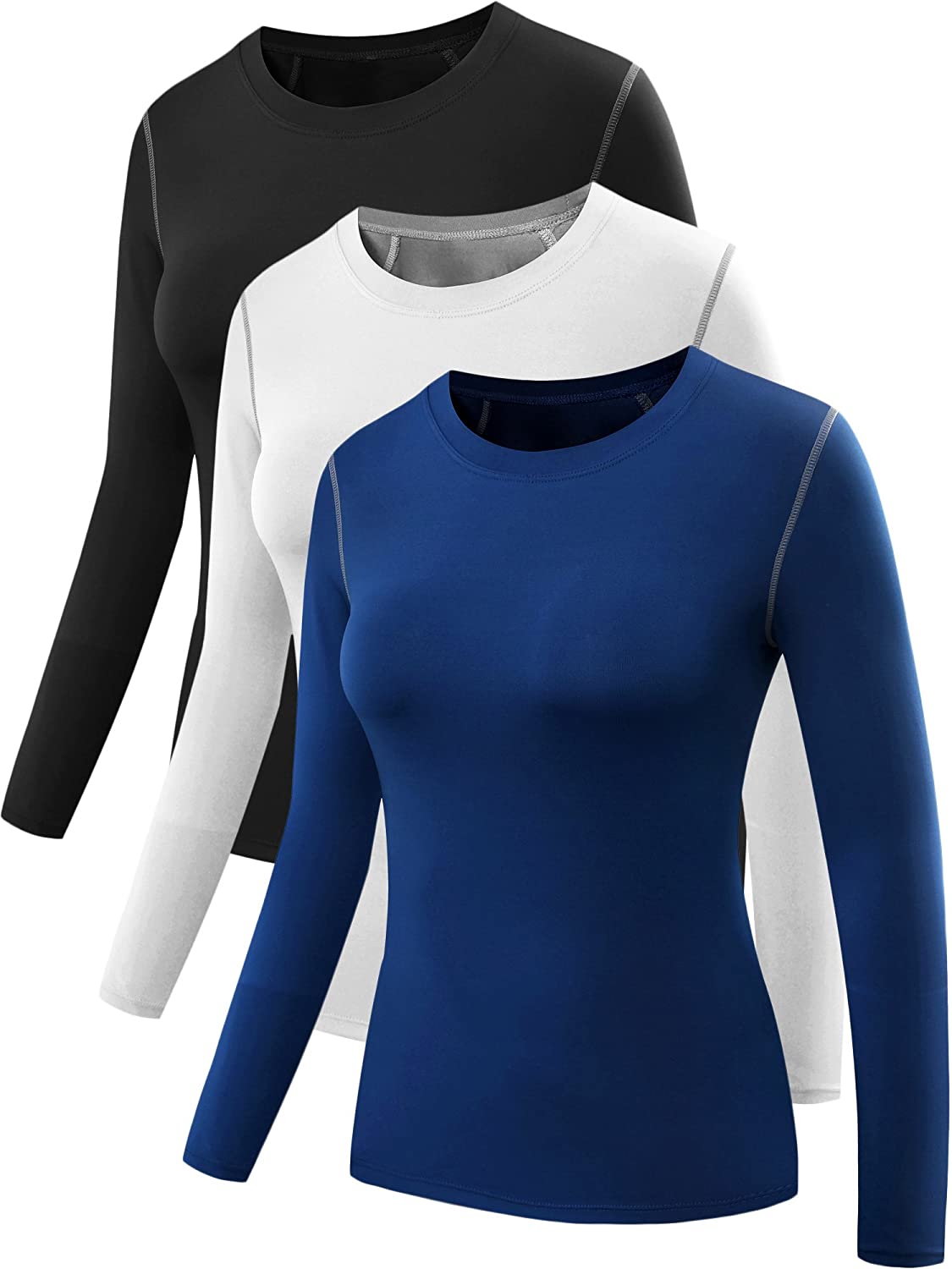 NELEUS Womens 3 Pack Compression Athletic Long Sleeve Shirts For Girls
