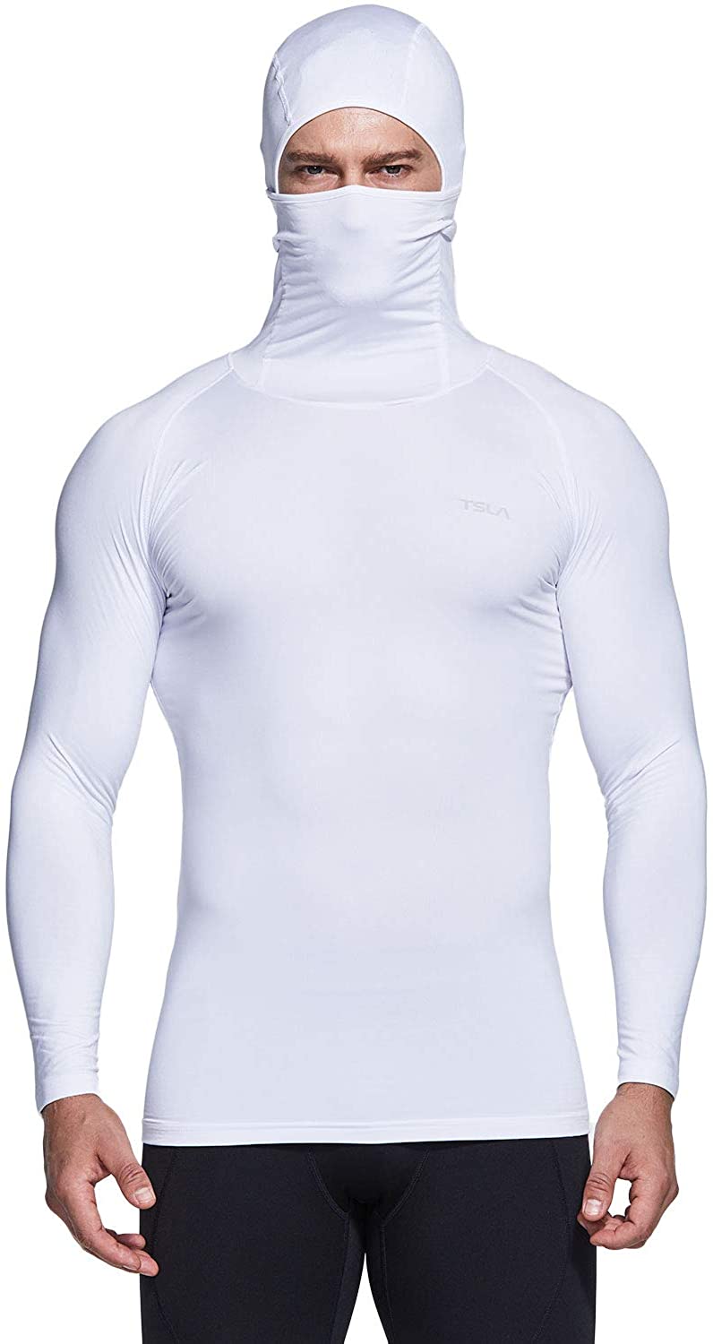 TSLA Men's Thermal Compression Shirts Hoodie with Face Cover, Long Sleeve  Winter Sports Base Layer Top, Active Running Shirt, Heatlock Hoodie Blue, S  : : Fashion