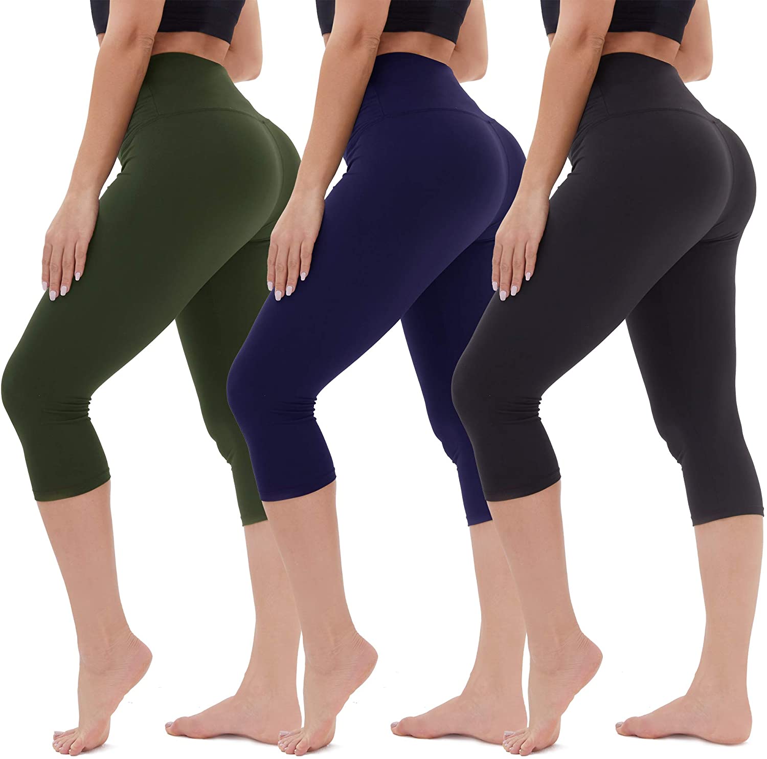 TNNZEET High Waisted Capri Leggings for Women - Soft Tummy Control