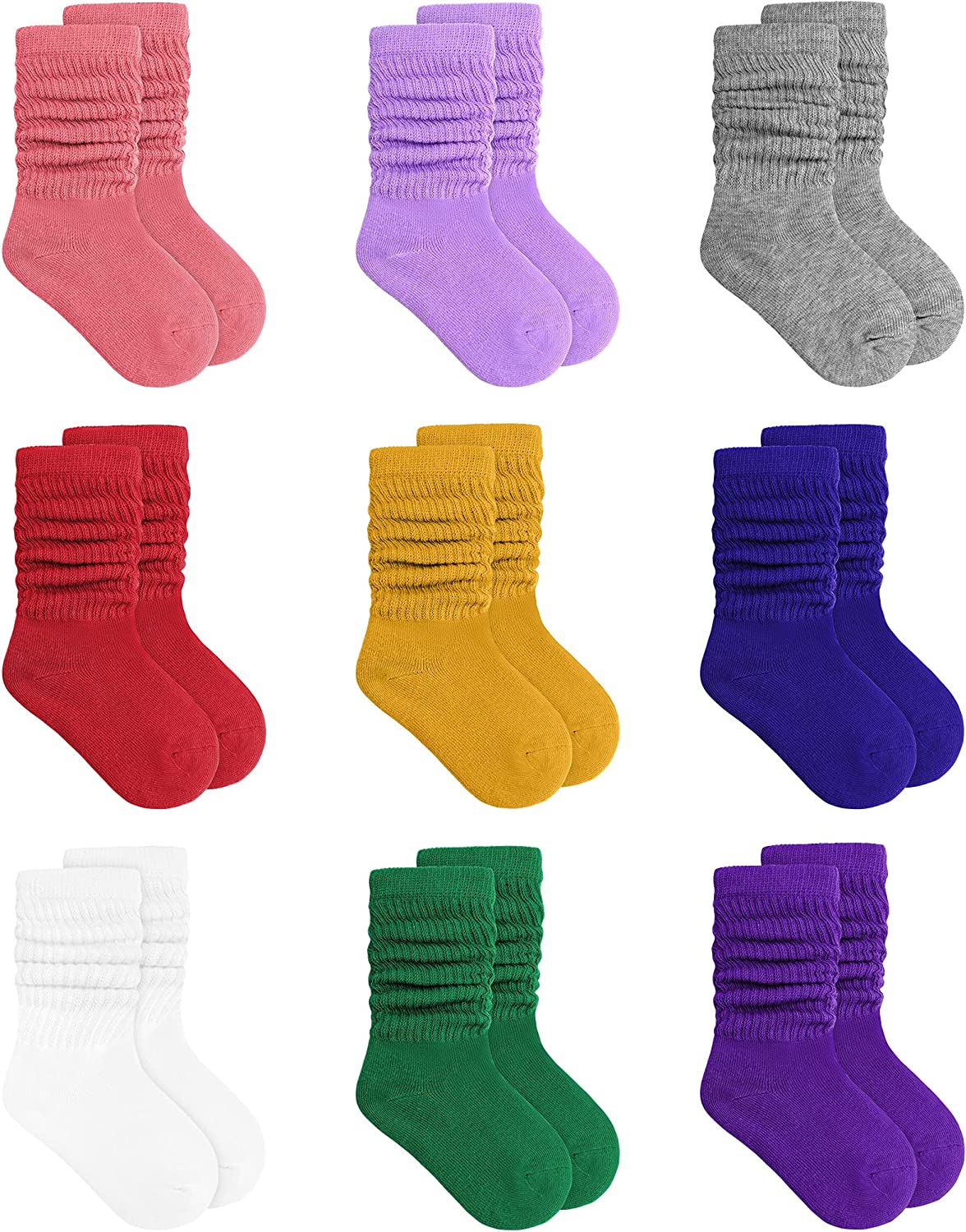 Auranso Little Girl Slouch Socks Knee High Cotton Socks 9 Pairs Girls Long  Crew