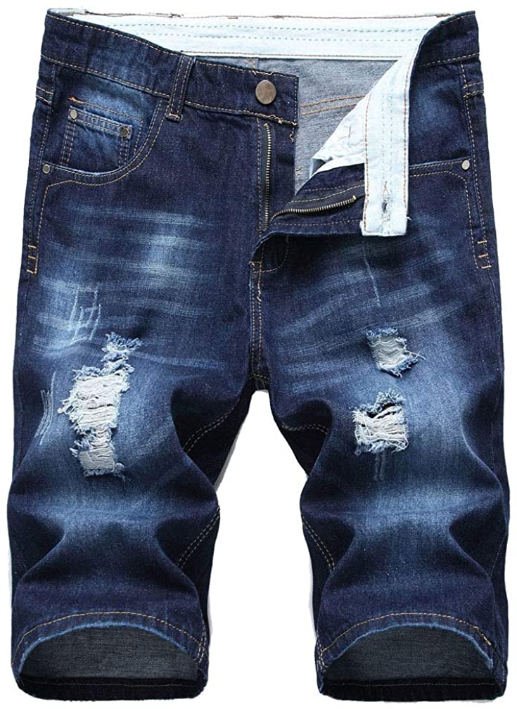 Lavnis Men's Casual Denim Shorts Classic Fit Ripped Distressed Summer Jeans Shorts 