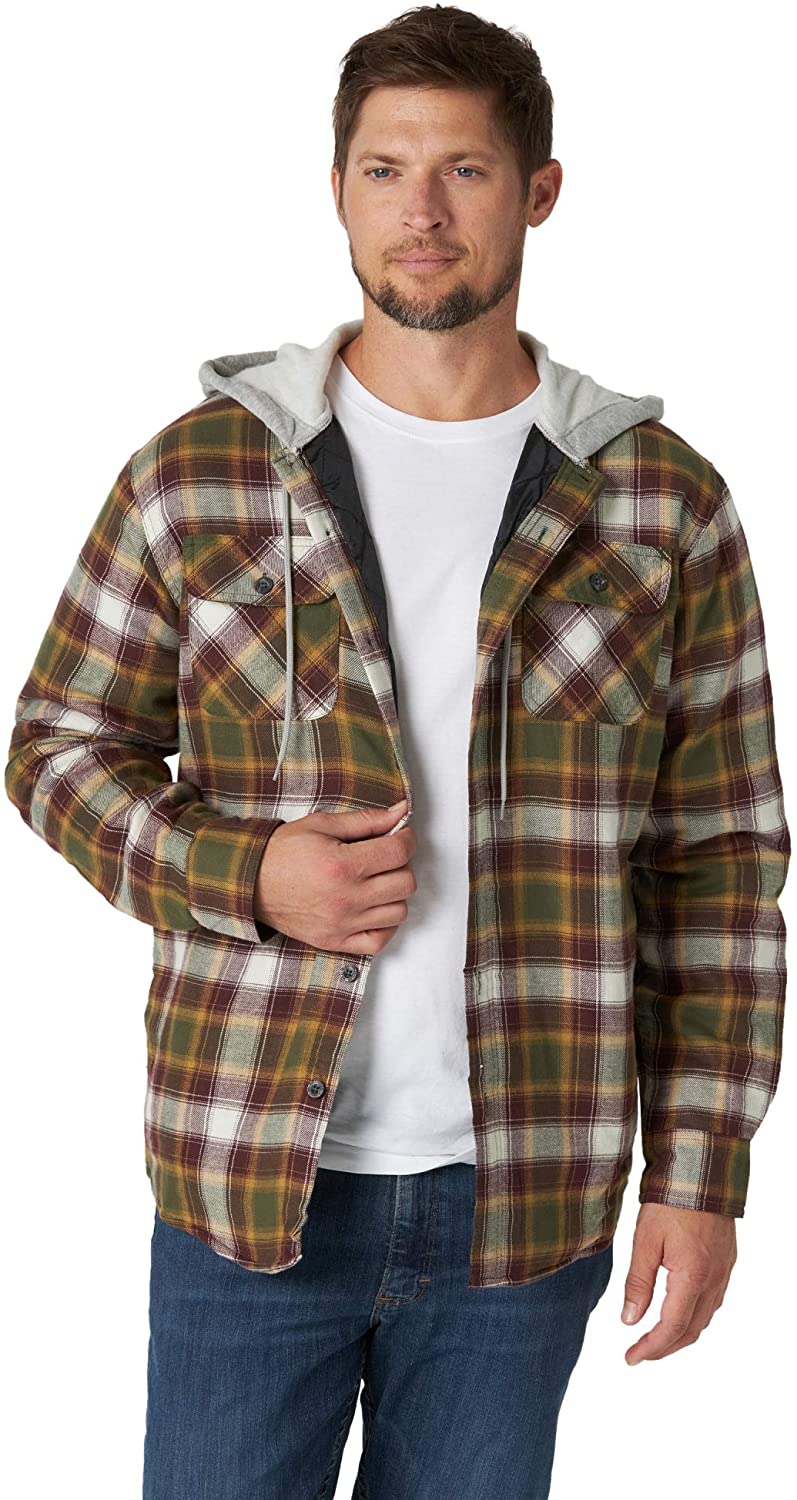 Wrangler Authentics Men's Long Sleeve Quilted Lined Flannel Shirt Jacket  with Ho | eBay