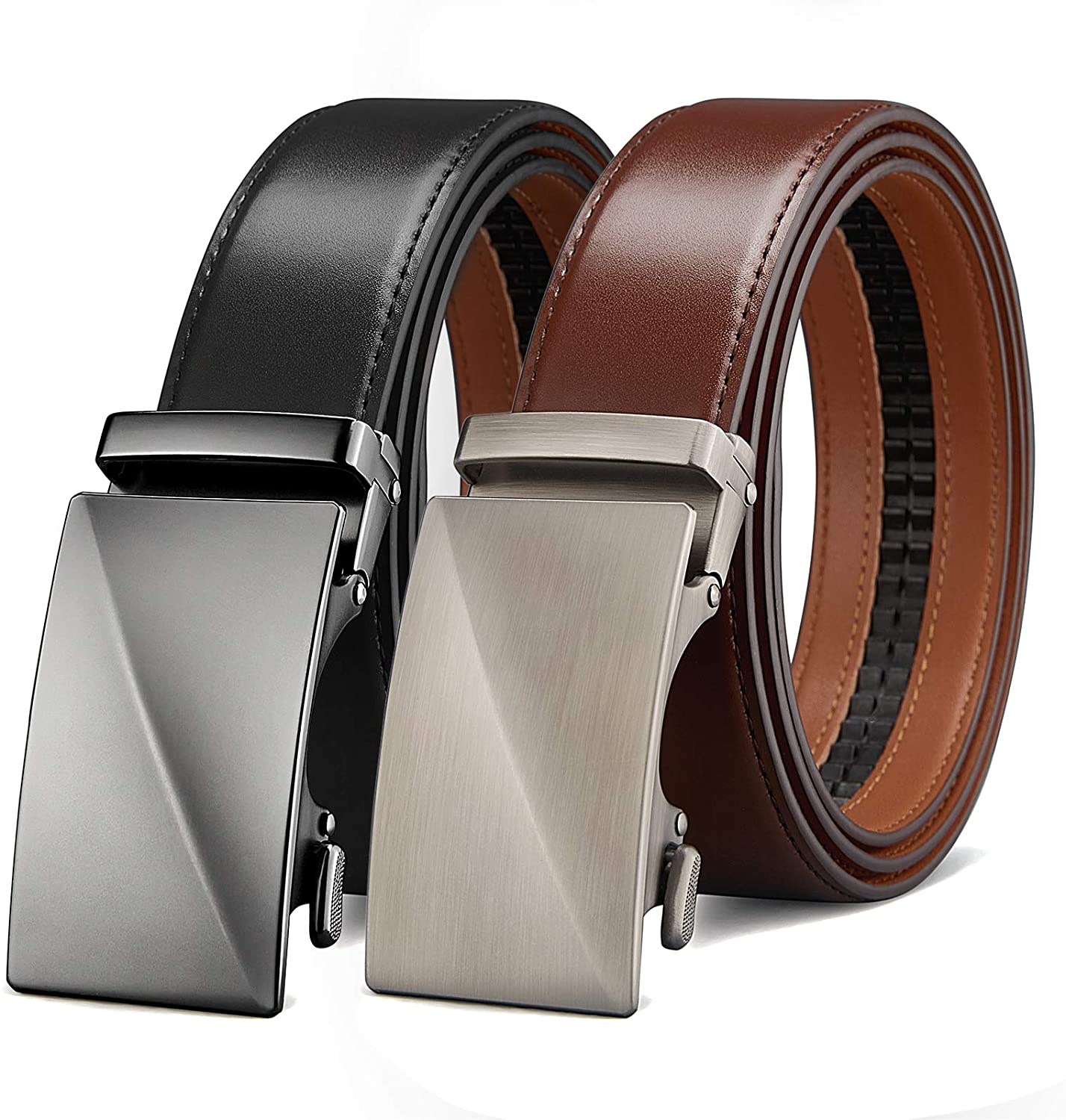 Men Belts BOSTANTEN Leather Ratchet Dress Belt with Click Sliding Bunkle Trim to Fit 
