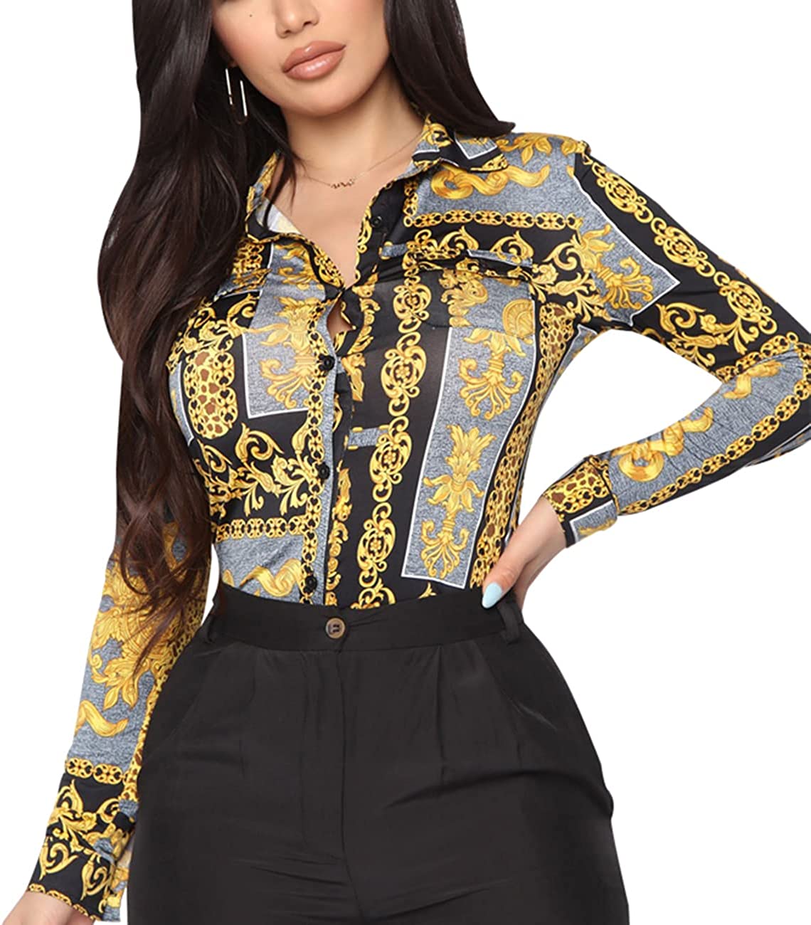 BessCops Buchona Outfits Blouses for Women Fashion 2023 Dressy Long Sleeve  Butto