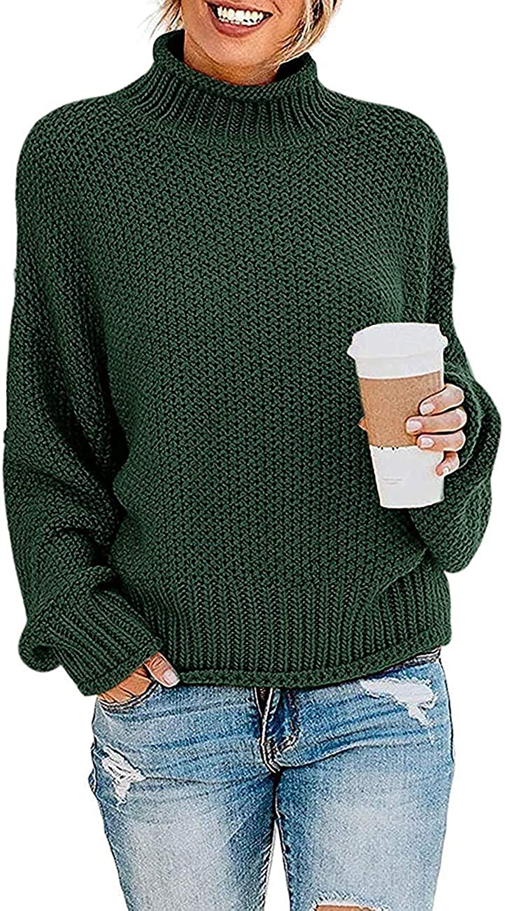 thumbnail 11  - ZESICA Women&#039;s Turtleneck Batwing Sleeve Loose Oversized Chunky Knitted Pullover