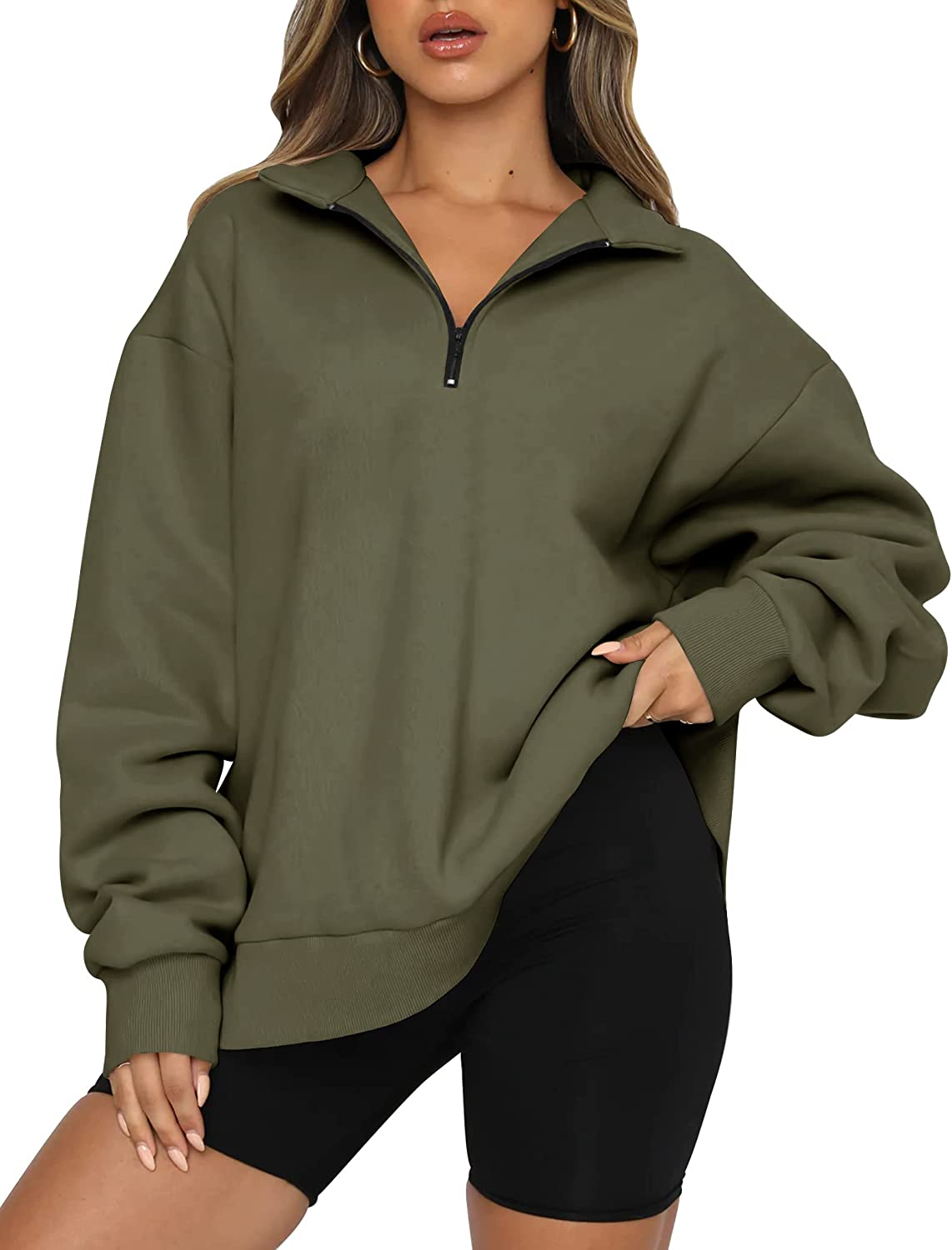 Womens Over Size Sweatshirt Half Zip Pullover Long Sleeve Sweatshirt  Quarter Zip Hoodie Sweater Monogram (Beige, S) at  Women's Clothing  store