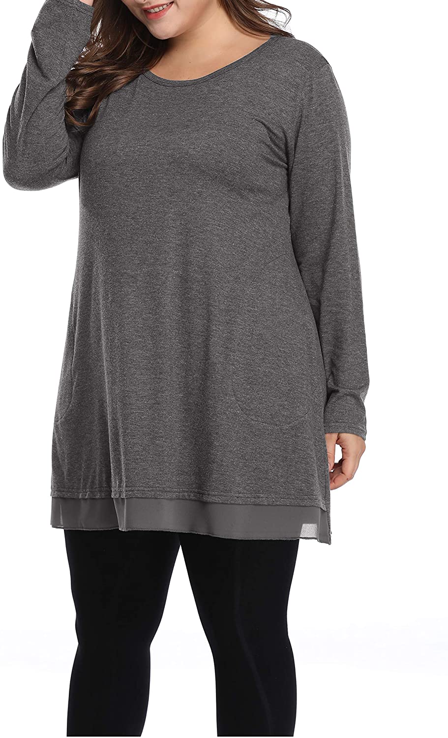 Shiaili Women's Long Plus Size Tunic Shirts Flowy Pocket Tops for ...