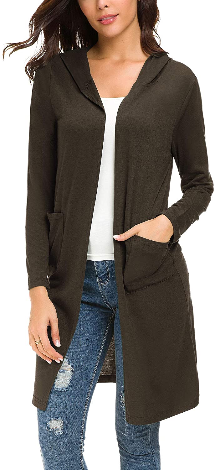 Urban CoCo Women's Classic Open Front Lightweight Long Hooded Cardigan ...