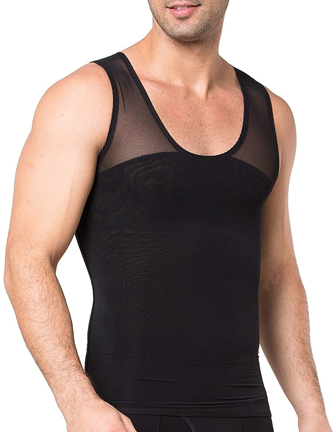 LARDROK Men's Breathable Slimming Body Shaper Compression Shirt Girdles ...