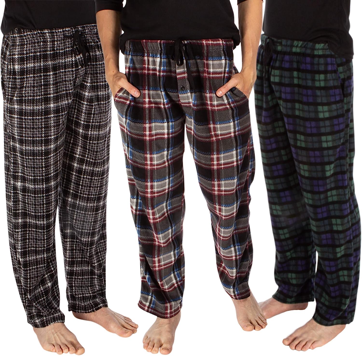 DG Hill 3 Pack Plaid Mens Pajama Pants Set Bottoms Fleece Lounge Sleepwear  PJs 