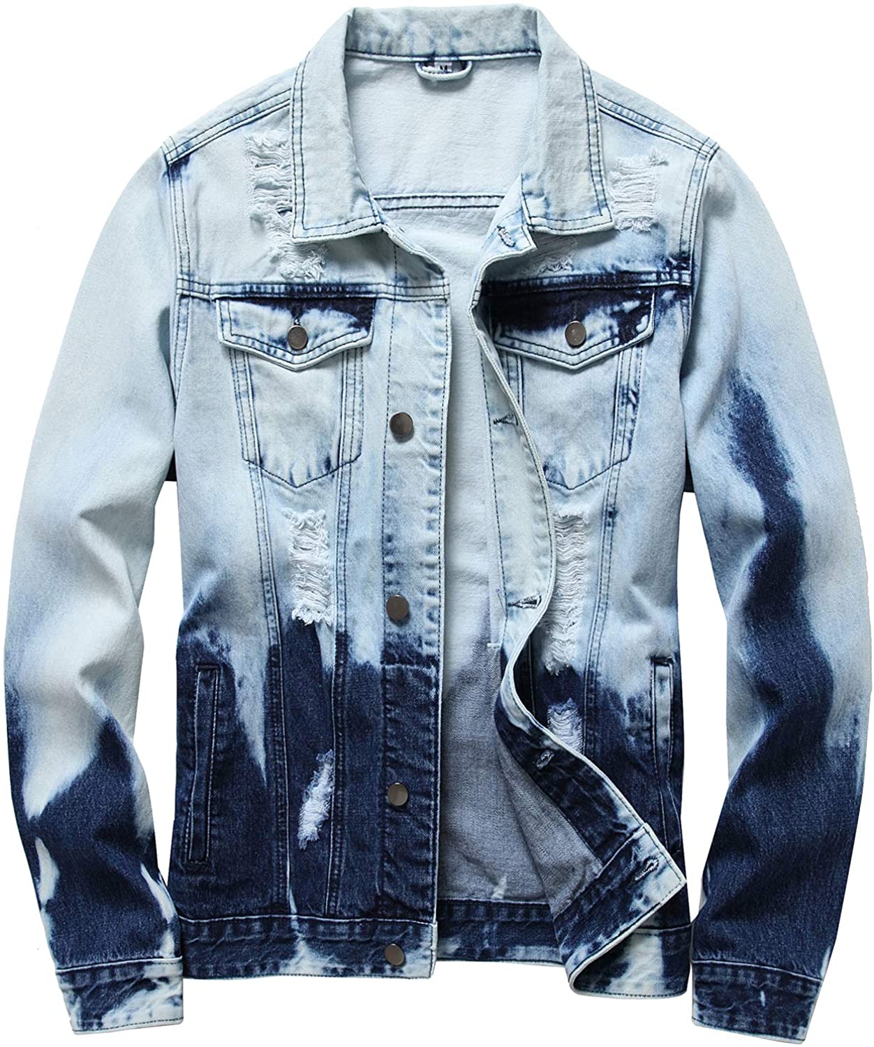 LAMKUKU Mens Denim Jacket Ripped Slim Jean Jacket Coat for Men 