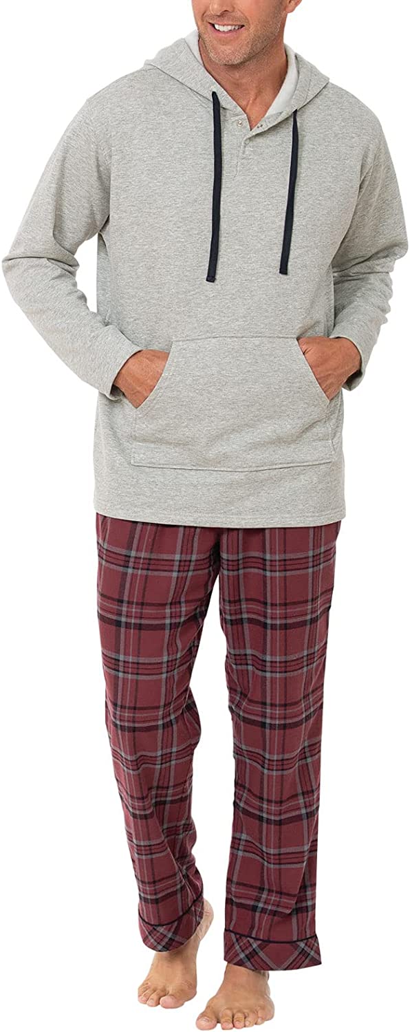 PajamaGram Mens Flannel Pajamas Sets - Pajamas For Men, Hoodie Top