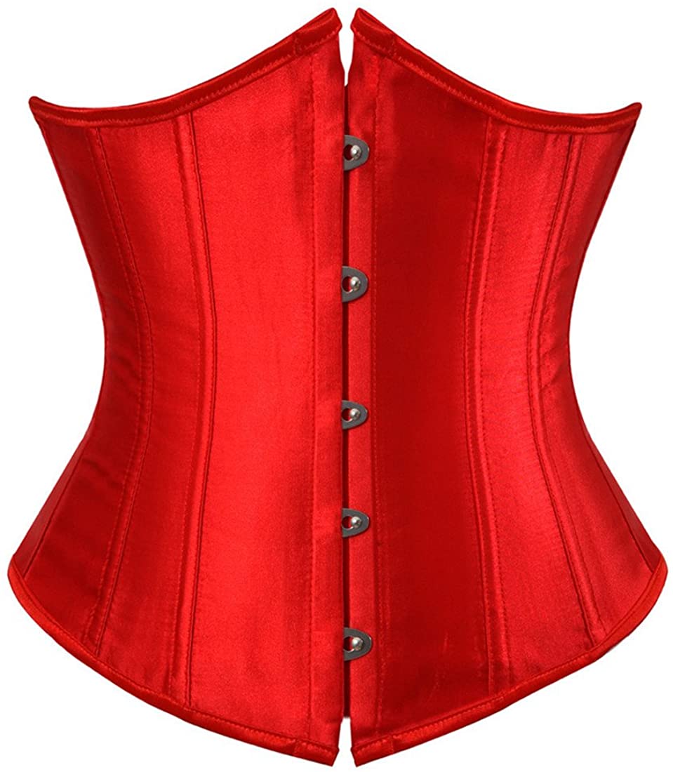 Women's Lace Up Boned Jacquard Brocade Waist Training Underbust Corset colour Red and  Black