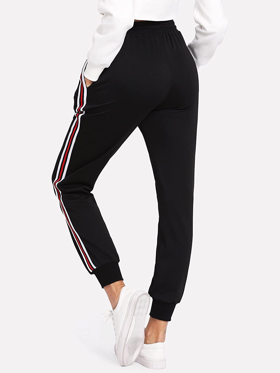 SweatyRocks Women's Drawstring Waist Striped Side Jogger Sweatpants with  Pocket | eBay