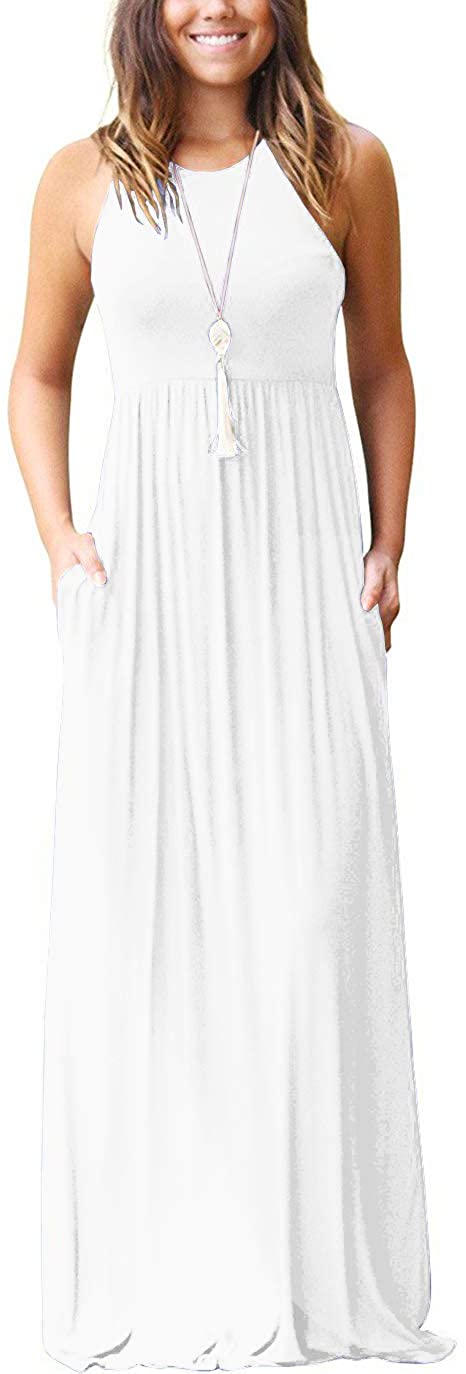 GRECERELLE Women's Sleeveless Racerback Loose Plain Maxi Dresses Casual Long  Dre | eBay
