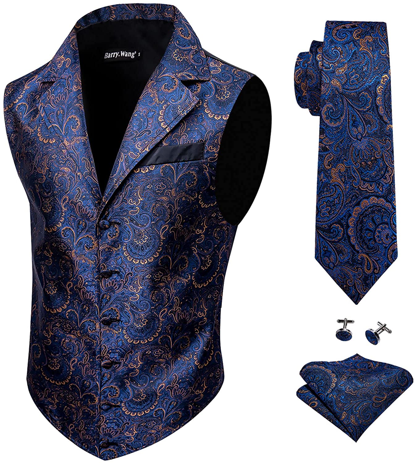 Vintage Mens Blue Paisley No Collar Dress Vest (Size S) | 1800s | Old Fashioned | Traditional | Classic