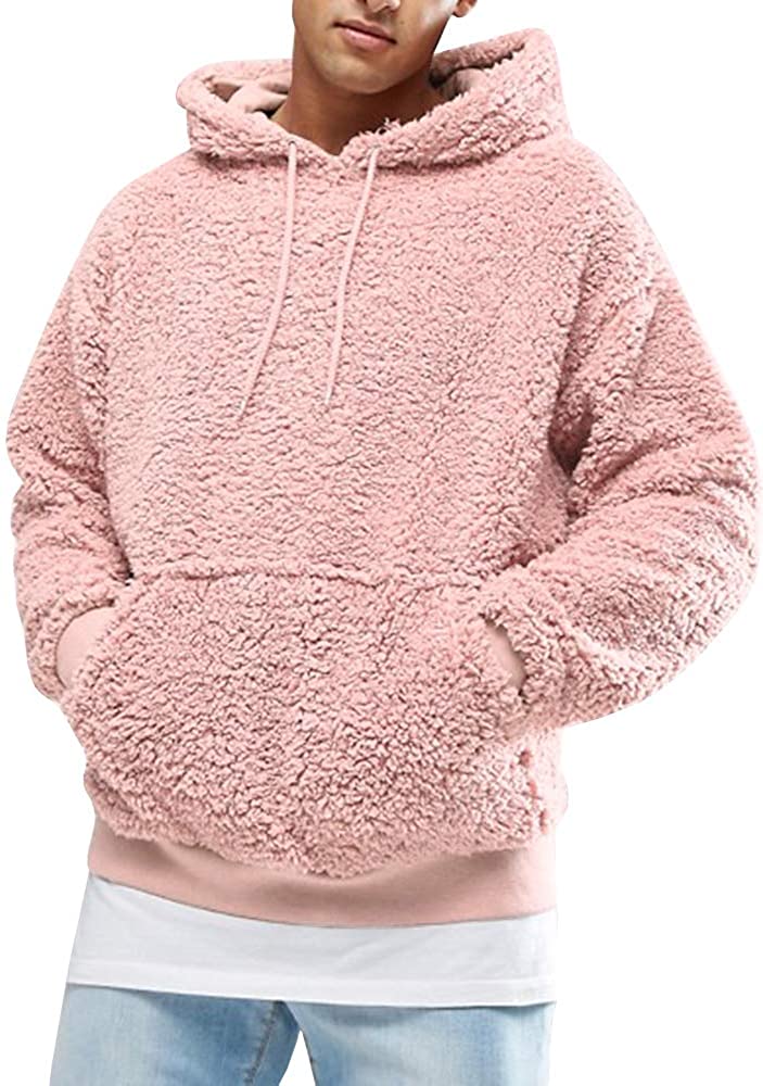 Men's Pullover Hoodies Casual Double Fuzzy Pile Fleece Sweatshirt Outwear S-XXL 