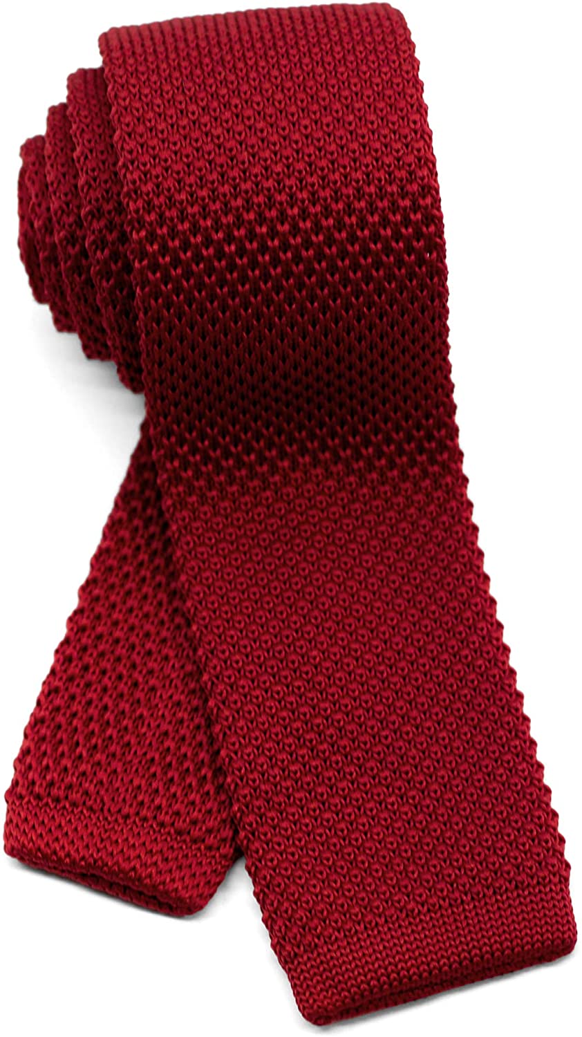 WANDM Men's Knit Tie Slim Skinny Square Necktie Width 2.2 inches Washable Solid Color and Gift Box 