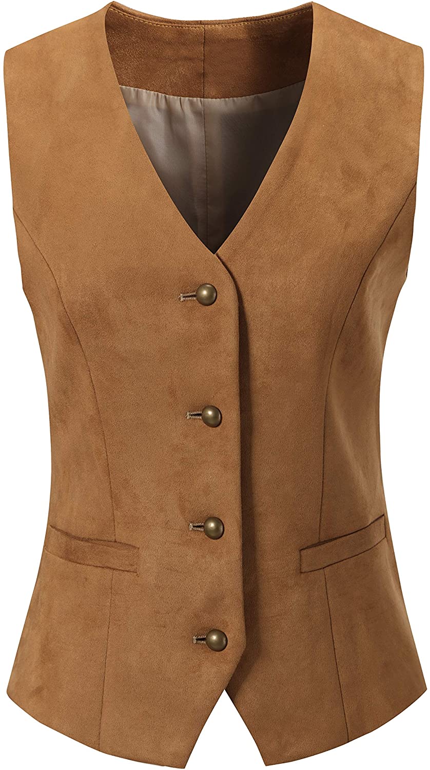 Vocni Womens Fully Lined 4 Button V-Neck Economy Dressy Suit Vest Waistcoat