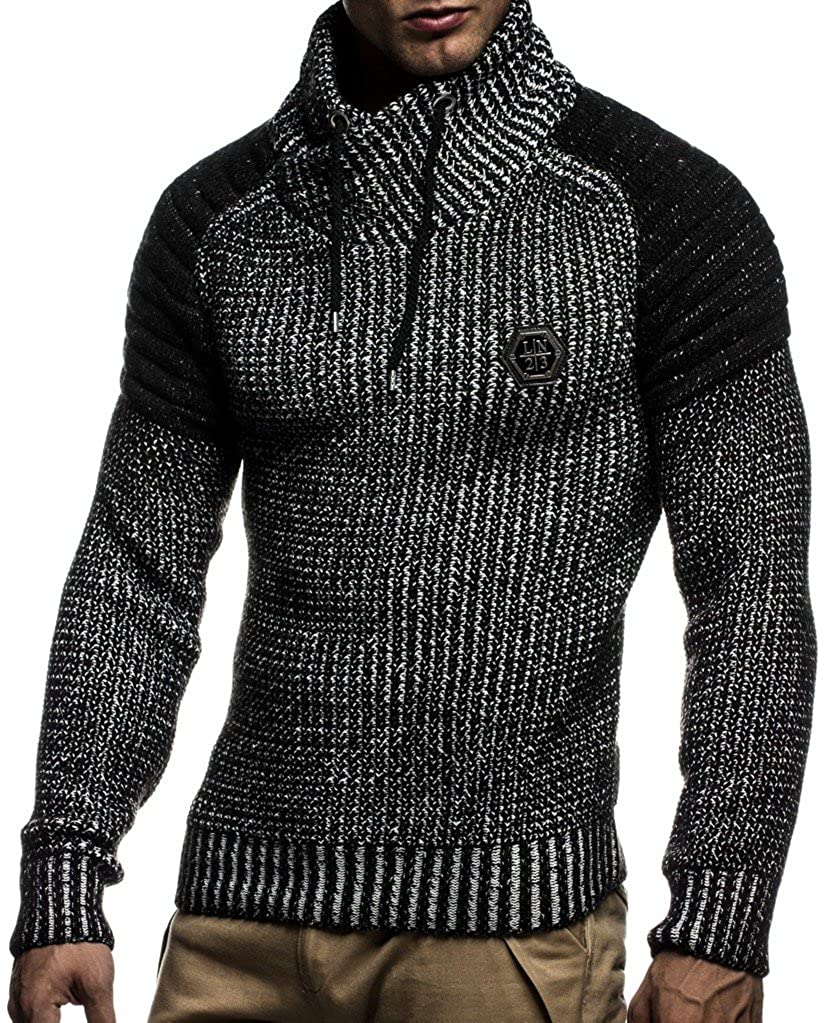 Long-sleeved slim fit Knitwear Biker-Style sweatshirt with shawl collar for Men Leif Nelson Men’s Knitted Pullover