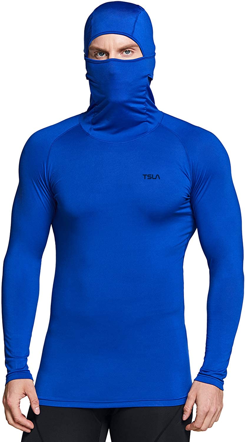 TSLA Men's Thermal V-Neck Long Sleeve Compression Shirts, Athletic Base  Layer Top, Winter Gear Running T-Shirt Heatlock V Neck Navy Small