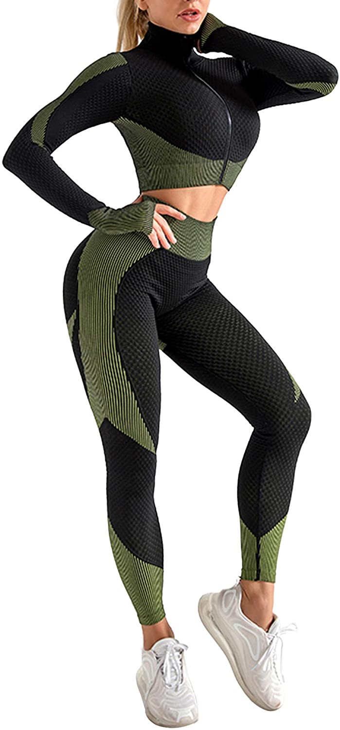 OLCHEE Women's 2 Piece Tracksuit Workout Outfits - Seamless High Waist  Leggings | eBay