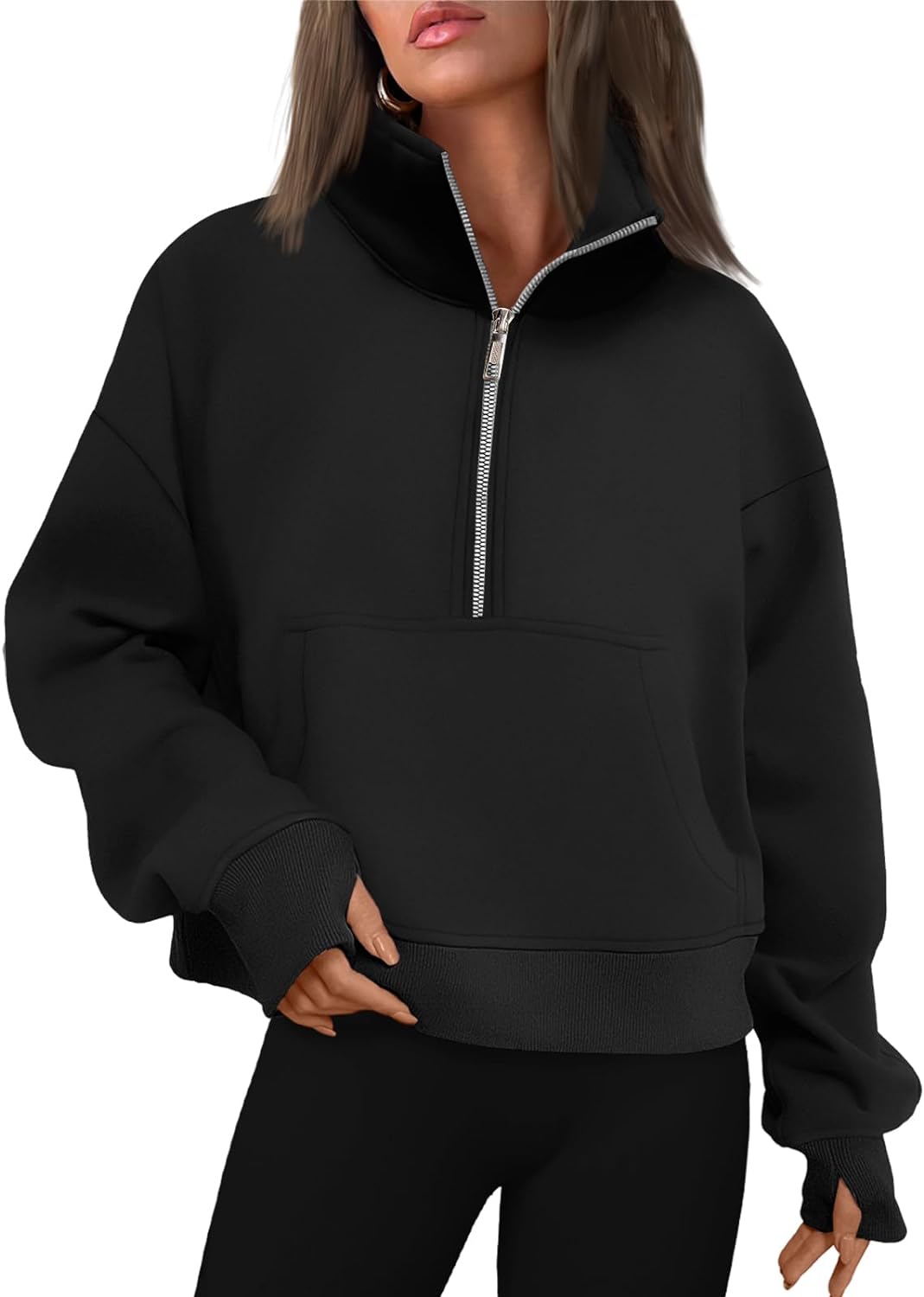 Trendy Queen Womens Oversized Half Zip Pullover Long Sleeve Sweatshirt  Quarter Zip Hoodie
