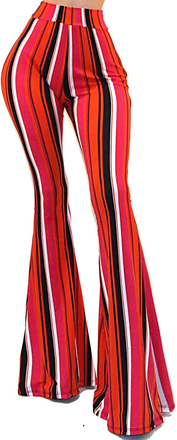 Vivicastle Women's USA Boho Comfy Stretchy Bell Bottom Flare Pants,  Multicolor, Large
