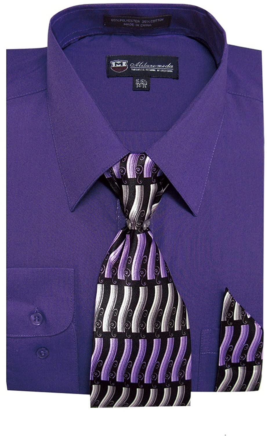 Men's Long Sleeve Dress Shirt With Matching Tie And Handkerchief SG2 