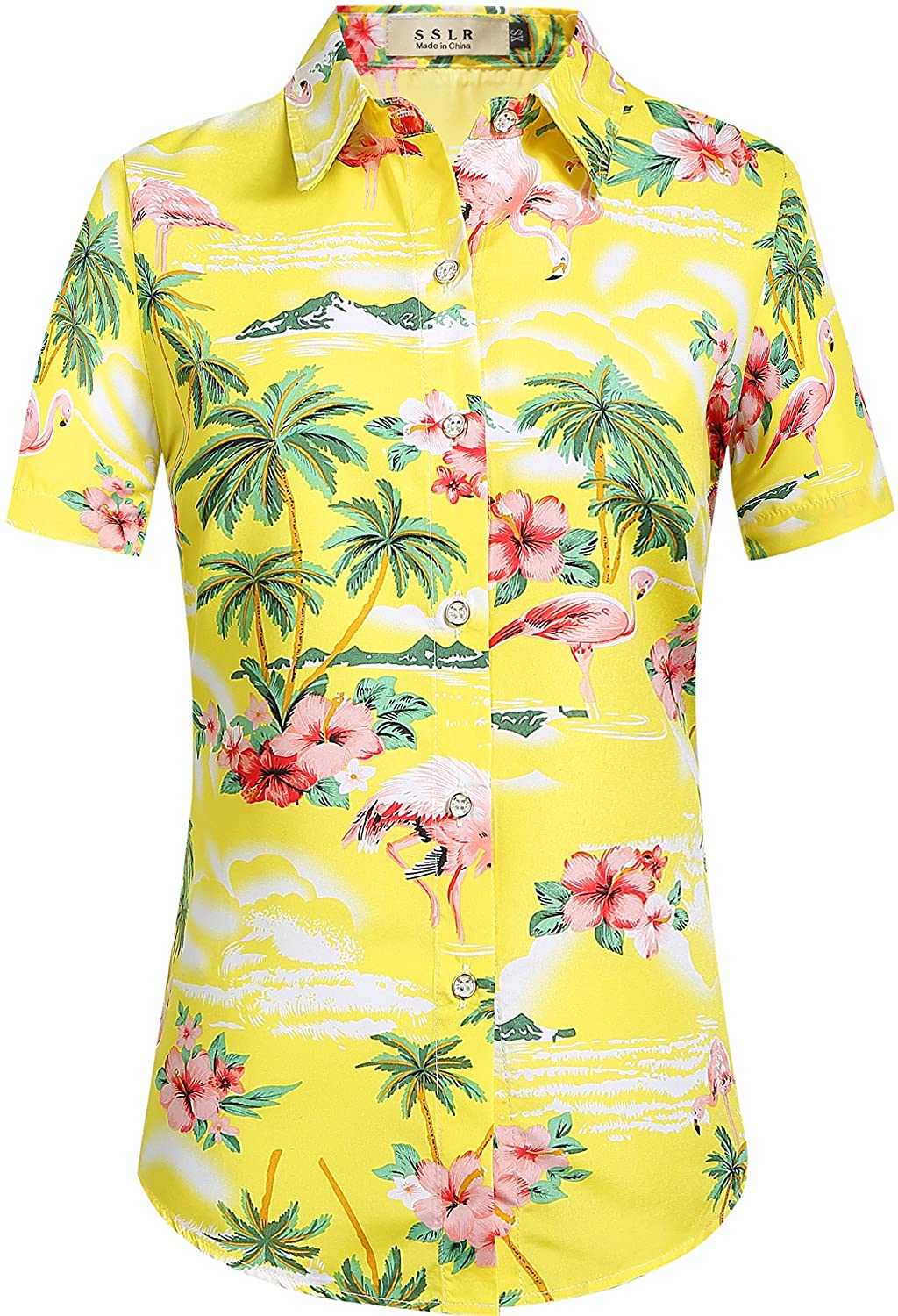 SSLR Women's Flamingos Floral Casual Short Sleeve Hawaiian Shirt | eBay
